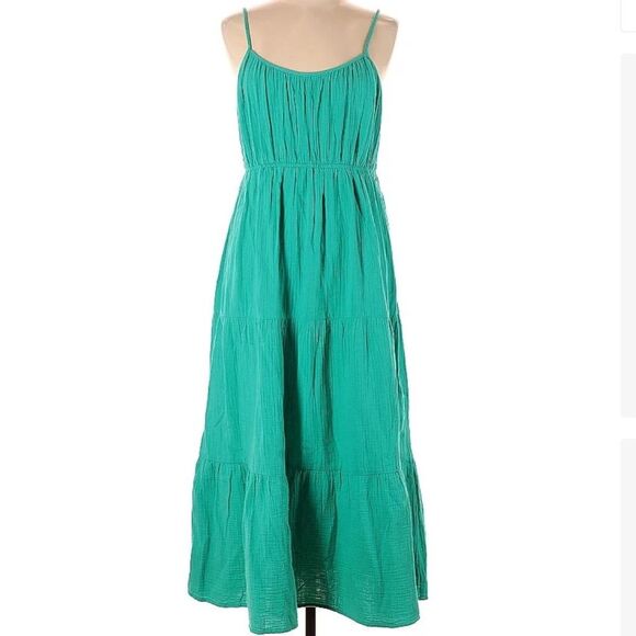 Rails 100% Organic Cotton Gauze Teal Blue Green Tiered Cami Maxi Blakely Dress L - Picture 2 of 9